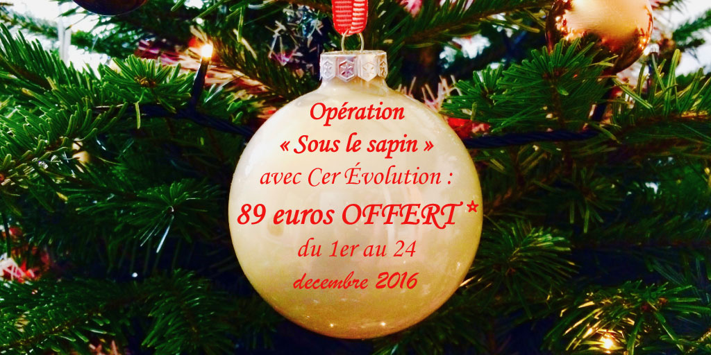 Opération « Sous le sapin » avec Cer Évolution : 89 euros OFFERT * du 1er au 24 décembre 2016 Opération « Sous le sapin » avec Cer Évolution : 89 euros OFFERT * du 1er au 24 décembre 2016